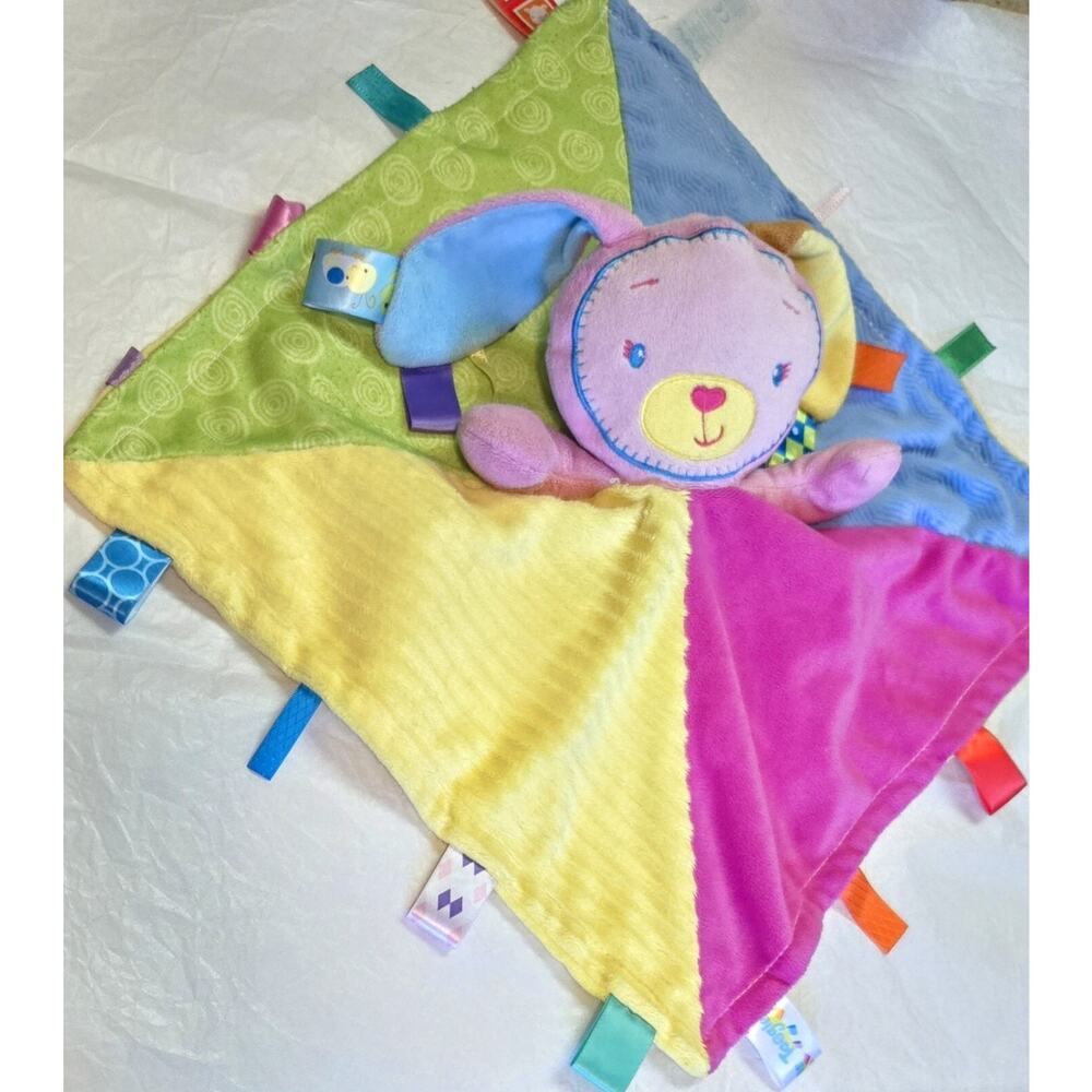 Taggies Puppy Dog Security Blanket Lovey 14"x14" Plush Colorful Stuffed Animal - Picture 8 of 12